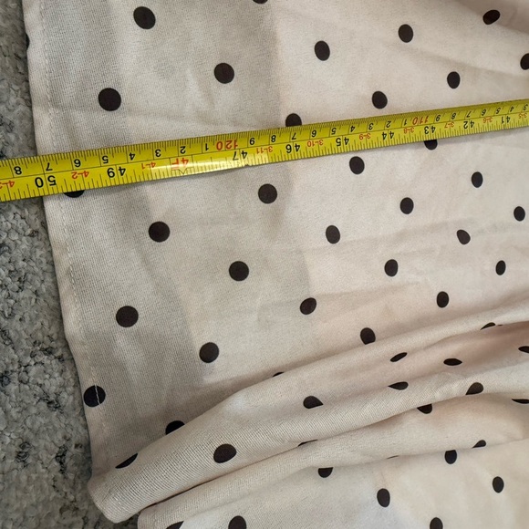 Ghospell NWT L Cream Long Sleeve Puff Sundress brown polka Dots Midi - Picture 12 of 16